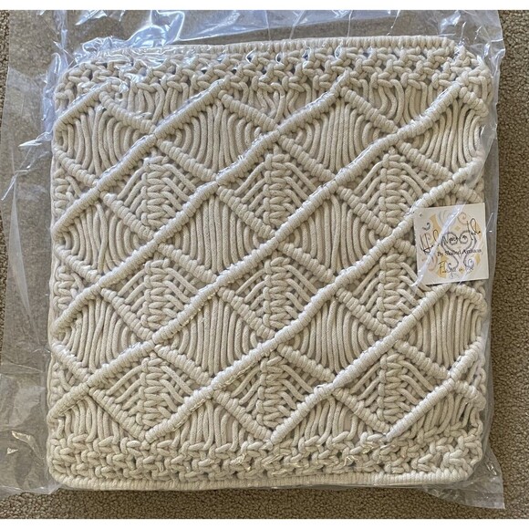 Set of 2 Macrame Throw Pillow 18x18 " Boho Decorative Garden Hand Woven - Picture 4 of 7